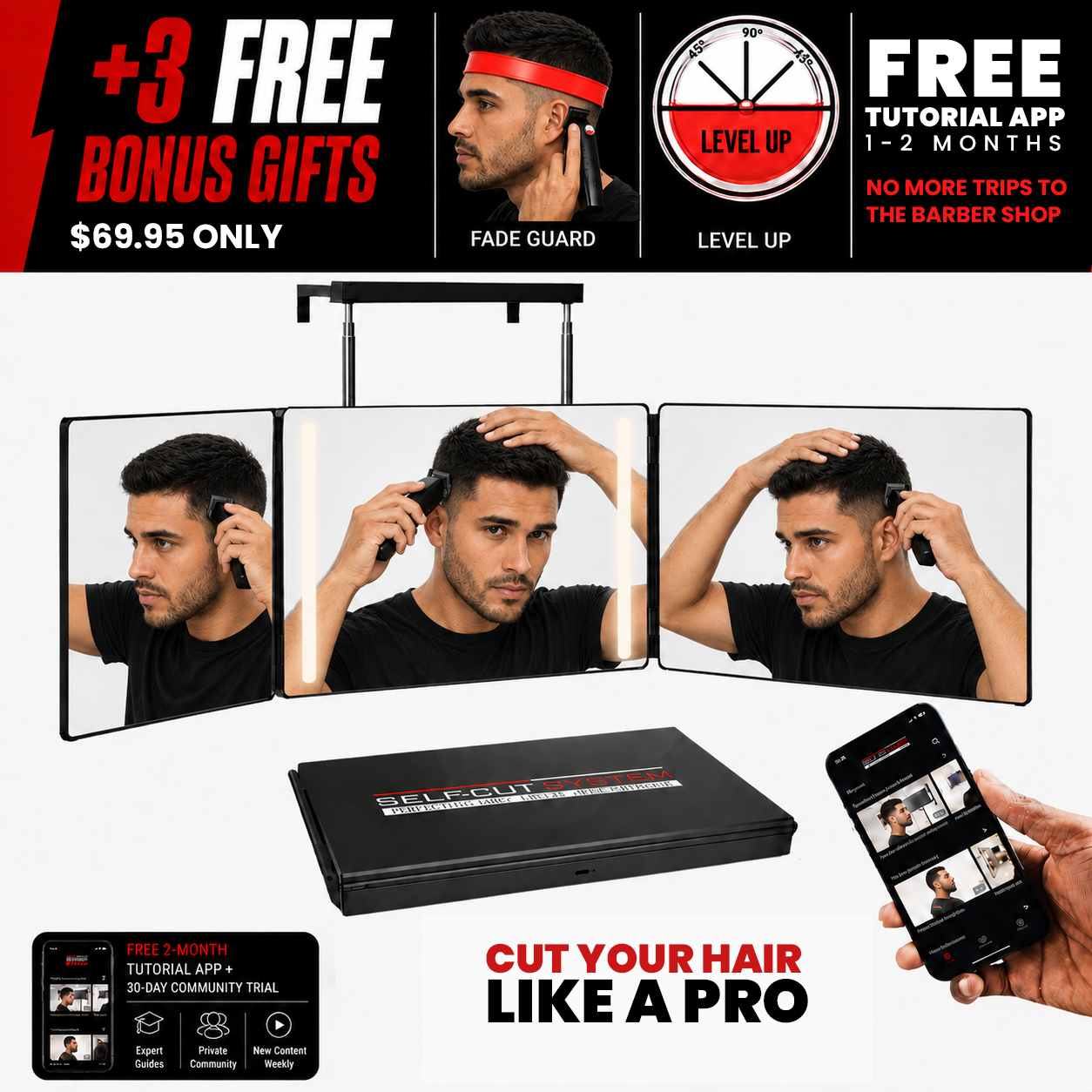 Self-Cut System 3.0 LED Mirror – DIY Grooming Kit